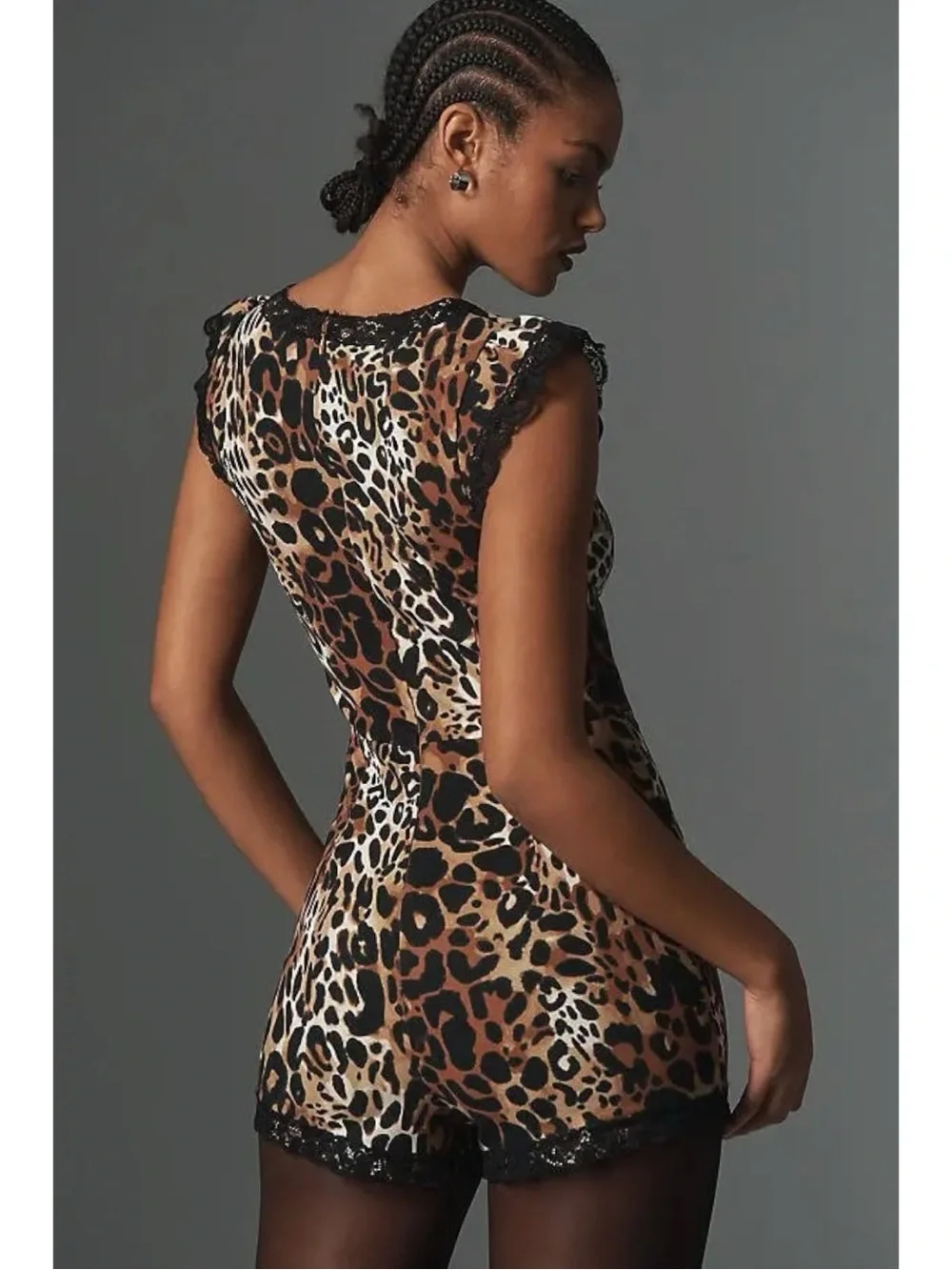 Anthropologie Maeve Leopard Cheetah Lace Trim Romper Size Medium NWT